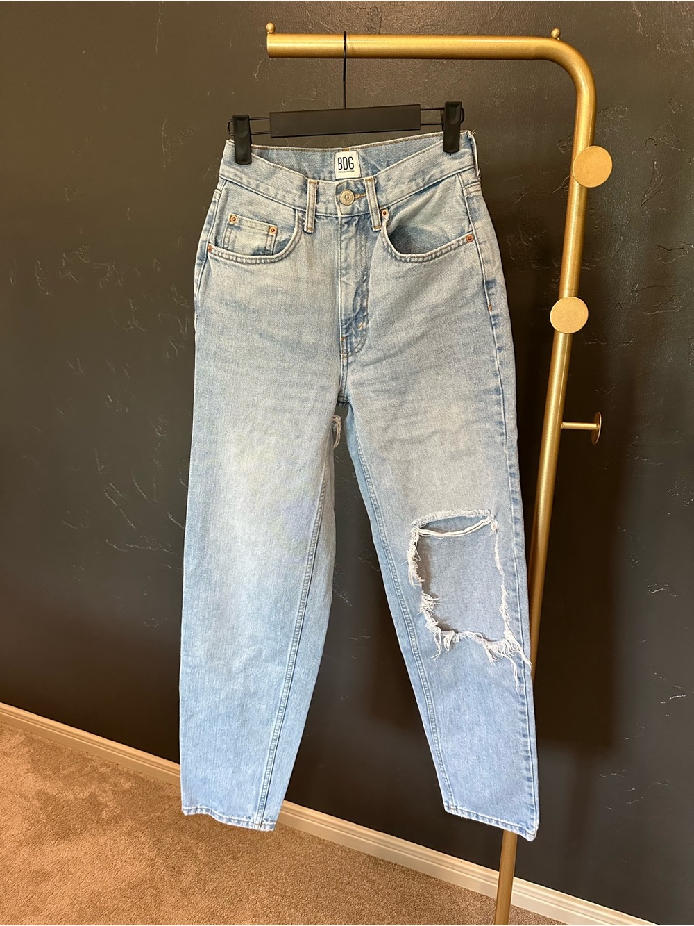 BDG Light Blue High-Rise Baggy Jeans with Front and Back Distress